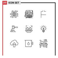 Pictogram Set of 9 Simple Outlines of gavel auction mobile action crypto Editable Vector Design Elements