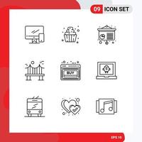 9 User Interface Outline Pack of modern Signs and Symbols of buy river sweets metal across Editable Vector Design Elements