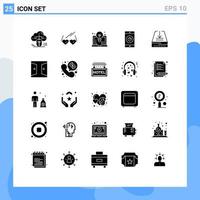 User Interface Pack of 25 Basic Solid Glyphs of download mobile application wedding mobile idea Editable Vector Design Elements