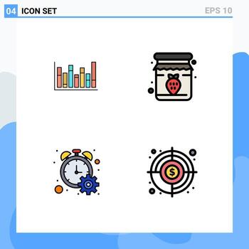 Stock Vector Icon Pack of 4 Line Signs and Symbols for graph progress down strawberry timer Editable Vector Design Elements