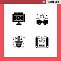 4 Thematic Vector Solid Glyphs and Editable Symbols of internet cactus player crash plant Editable Vector Design Elements