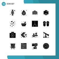 16 Universal Solid Glyph Signs Symbols of day printed writing print theory Editable Vector Design Elements