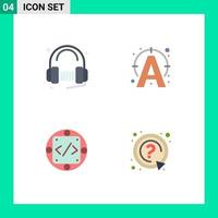 Pack of 4 Modern Flat Icons Signs and Symbols for Web Print Media such as customer code music text implementation Editable Vector Design Elements