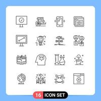 Modern Set of 16 Outlines and symbols such as learning learning phone e signals Editable Vector Design Elements