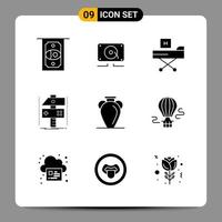 9 Black Icon Pack Glyph Symbols Signs for Responsive designs on white background 9 Icons Set vector