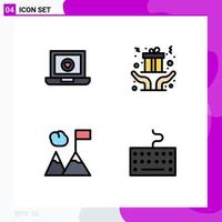 Filledline Flat Color Pack of 4 Universal Symbols of computer flag love gift hardware Editable Vector Design Elements