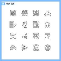 Outline Pack of 16 Universal Symbols of satellite letter dough envelope communication Editable Vector Design Elements