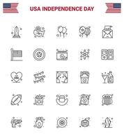 4 de julio estados unidos feliz día de la independencia icono símbolos grupo de 25 líneas modernas de sobre de invitación día de correo electrónico de wisconsin editable día de estados unidos elementos de diseño vectorial vector