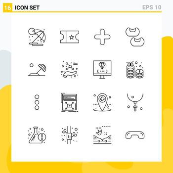 16 Universal Outlines Set for Web and Mobile Applications atom sun plus holiday beach Editable Vector Design Elements