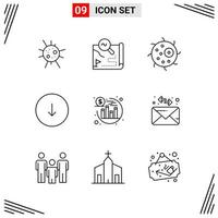 9 iconos estilo de línea cuadrícula basada en símbolos de contorno creativo para el diseño de sitios web signos de icono de línea simple aislados en fondo blanco 9 conjunto de iconos vector