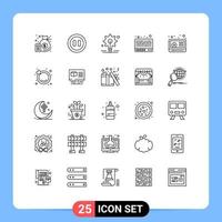 Modern Set of 25 Lines Pictograph of ring youtube gear video sound Editable Vector Design Elements