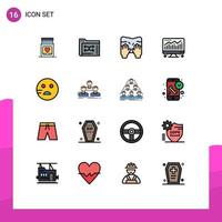 Group of 16 Modern Flat Color Filled Lines Set for emojis economy management chart text Editable Creative Vector Design Elements