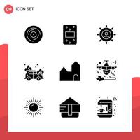 Pack of 9 Universal Glyph Icons for Print Media on White Background vector