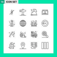 Pack of 16 Line Style Icon Set Outline Symbols for print Creative Signs Isolated on White Background 16 Icon Set vector