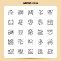 esquema 25 conjunto de iconos de diseño de interiores diseño de estilo de línea vectorial conjunto de iconos negros paquete de pictogramas lineales diseño de ideas de negocios web y móviles ilustración vectorial vector