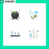 Group of 4 Flat Icons Signs and Symbols for cauldron lamp green leaf tube Editable Vector Design Elements