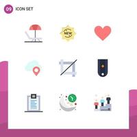 Group of 9 Flat Colors Signs and Symbols for graphic crop instagram marker map Editable Vector Design Elements