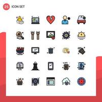 Set of 25 Modern UI Icons Symbols Signs for vehicles important heart attack car profile Editable Vector Design Elements