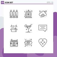 Group of 9 Outlines Signs and Symbols for glass open box quick launch release Editable Vector Design Elements