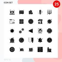 Pack of 25 Modern Solid Glyphs Signs and Symbols for Web Print Media such as flame candle hand light energy Editable Vector Design Elements