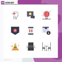 9 Universal Flat Color Signs Symbols of device x balloon shield protect Editable Vector Design Elements