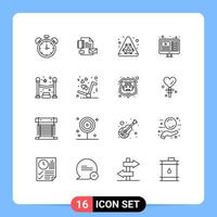User Interface Pack of 16 Basic Outlines of night live identity you tuber design Editable Vector Design Elements