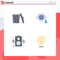 4 Thematic Vector Flat Icons and Editable Symbols of ecology speaker trash laser bulb Editable Vector Design Elements