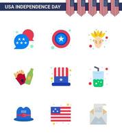 9 USA Flat Signs Independence Day Celebration Symbols of usa cap american american frise Editable USA Day Vector Design Elements
