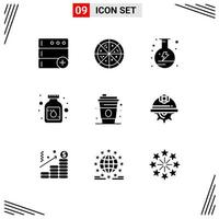 Solid Glyph Pack of 9 Universal Symbols of day canada flask drink medicine Editable Vector Design Elements