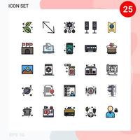 Concepto de color plano de 25 líneas completas para sitios web móviles y aplicaciones que pasan tareas de sonido elementos de diseño de vectores editables por el usuario eléctrico