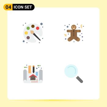 Set of 4 Modern UI Icons Symbols Signs for back to school architecture education gingerbread men scheme Editable Vector Design Elements