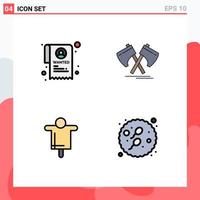 Universal Icon Symbols Group of 4 Modern Filledline Flat Colors of institution farm axe cutter scarecrow Editable Vector Design Elements