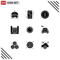 Set of 9 Modern UI Icons Symbols Signs for brightness building app construction navigation Editable Vector Design Elements