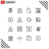 Editable Vector Line Pack of 16 Simple Outlines of management transfer package data hardware Editable Vector Design Elements