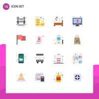 16 User Interface Flat Color Pack of modern Signs and Symbols of basic screen bedroom monitor sleep Editable Pack of Creative Vector Design Elements