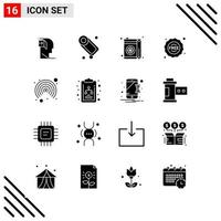 Pixle Perfect Set of 16 Solid Icons Glyph Icon Set for Webite Designing and Mobile Applications Interface vector