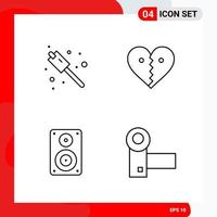 Creative Set of 4 Universal Outline Icons isolated on White Background vector