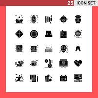 Modern Set of 25 Solid Glyphs and symbols such as procrastination distractions watch communication music Editable Vector Design Elements