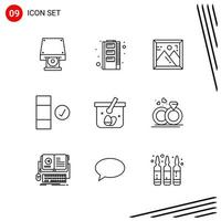 colección de 9 iconos vectoriales en estilo de línea píxel símbolos de contorno perfecto para web y signos de iconos de línea móvil sobre fondo blanco 9 iconos vector