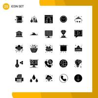 Group of 25 Solid Glyphs Signs and Symbols for crown wall contact time clock Editable Vector Design Elements