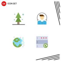 Set of 4 Vector Flat Icons on Grid for forest ecology tree client temperature Editable Vector Design Elements