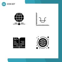 Universal Icon Symbols Group of 4 Modern Solid Glyphs of earth back to school data finance education Editable Vector Design Elements