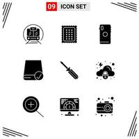 9 Icons Solid Style Grid Based Creative Glyph Symbols for Website Design Simple Solid Icon Signs Isolated on White Background 9 Icon Set vector