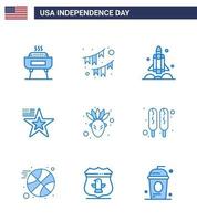 9 Blue Signs for USA Independence Day usa american garland star transport Editable USA Day Vector Design Elements