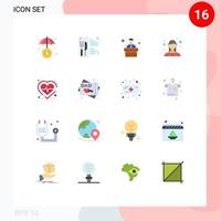 Modern Set of 16 Flat Colors and symbols such as fathers day greeting card pulse training heart business Editable Pack of Creative Vector Design Elements