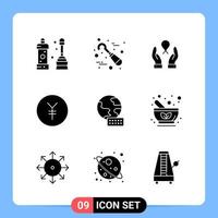 9 Solid Black Icon Pack Glyph Symbols for Mobile Apps isolated on white background 9 Icons Set vector