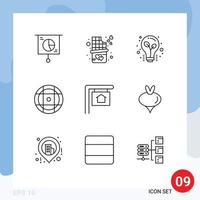 Pack of 9 Modern Outlines Signs and Symbols for Web Print Media such as sign for sale bulb sport ball Editable Vector Design Elements