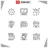 9 Icons Line Style Grid Based Creative Outline Symbols for Website Design Simple Line Icon Signs Isolated on White Background 9 Icon Set vector