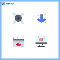 Modern Set of 4 Flat Icons Pictograph of cooler monitor down heart egg Editable Vector Design Elements