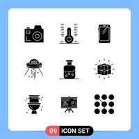 User Interface Pack of 9 Basic Solid Glyphs of alien ship phone space samsung Editable Vector Design Elements